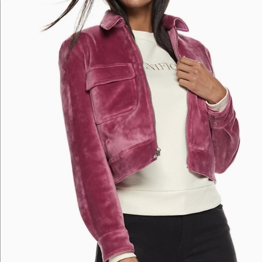 Nine West Pink Velvet Bomber Jacket Size Large